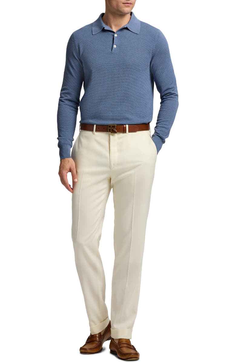 Ralph Lauren Purple Label Long Sleeve Mulberry Silk & Cotton Polo Sweater, Alternate, color, Soft Blue