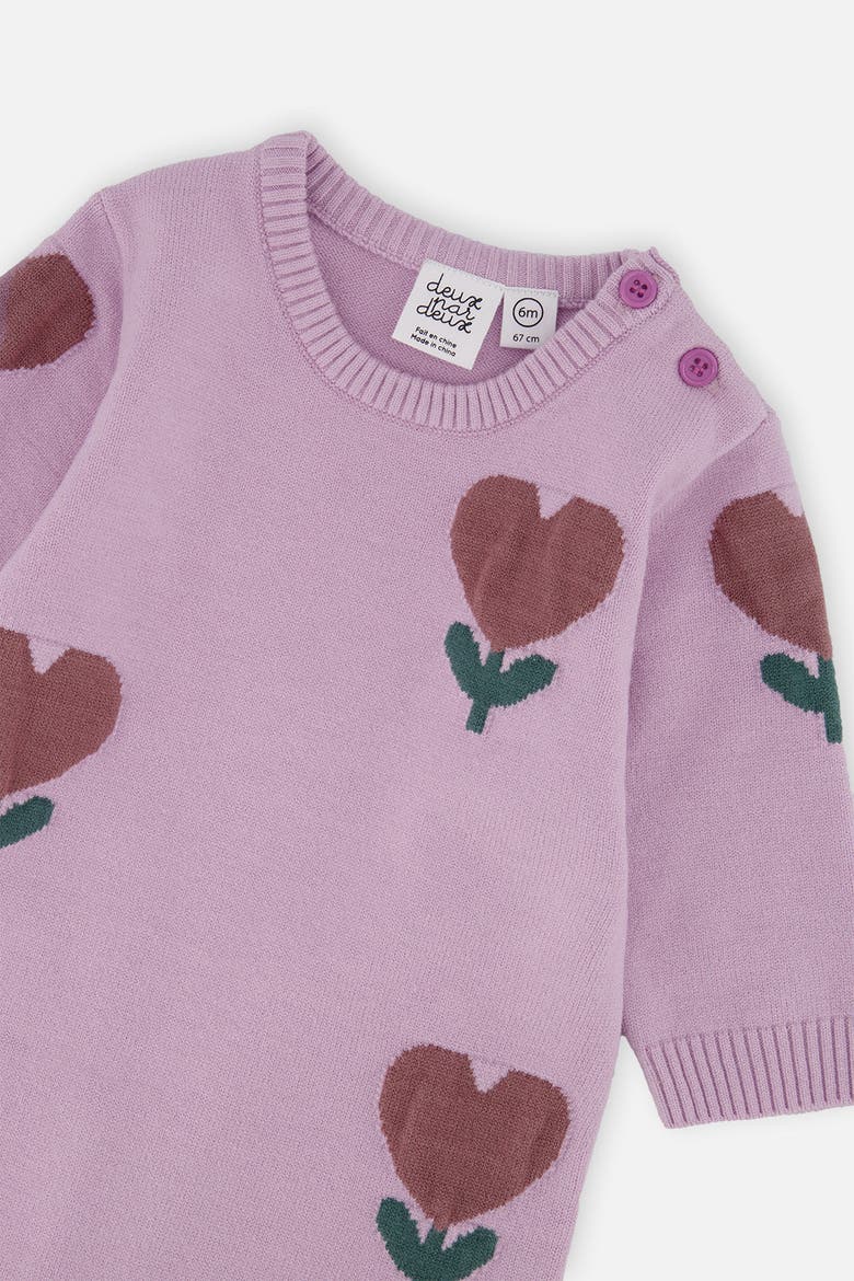 Knitted Intarsia Heart Flower Button Romper, Alternate, color, Lilac