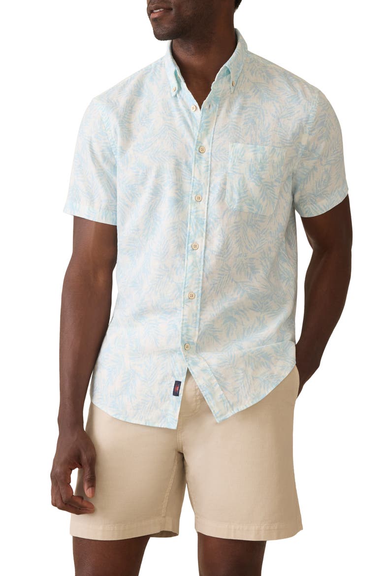 Breeze Short Sleeve Button-Down Shirt, Main, color, SKY BEACH FOLIAGE