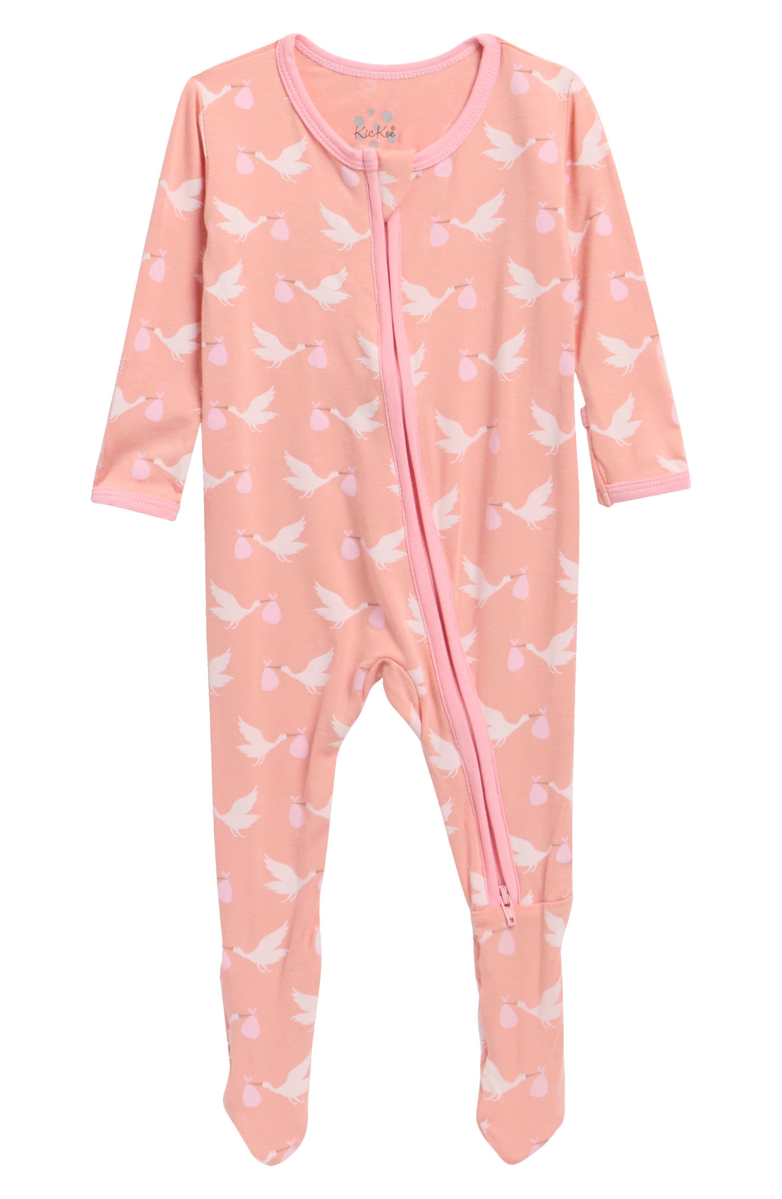 Stork Print Zip Fitted Fleece Footie