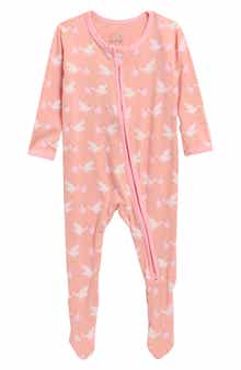 Blush Stork Stretch Viscose Zip Footie