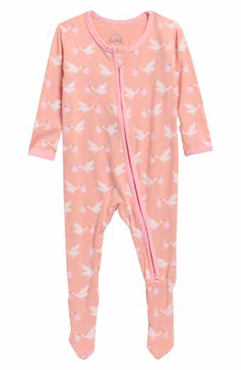 Blush Stork Stretch Viscose Zip Footie