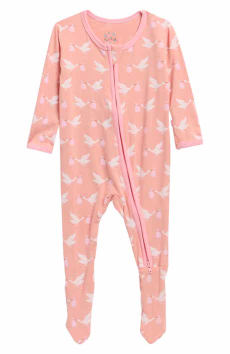 Stork Print Zip Fitted Fleece Footie