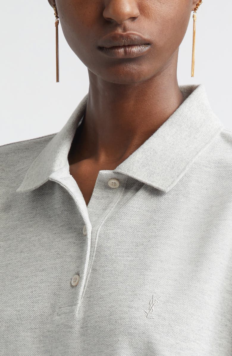 Saint Laurent Oversize Cotton Blend Piqué Polo, Alternate, color, Gris Chine