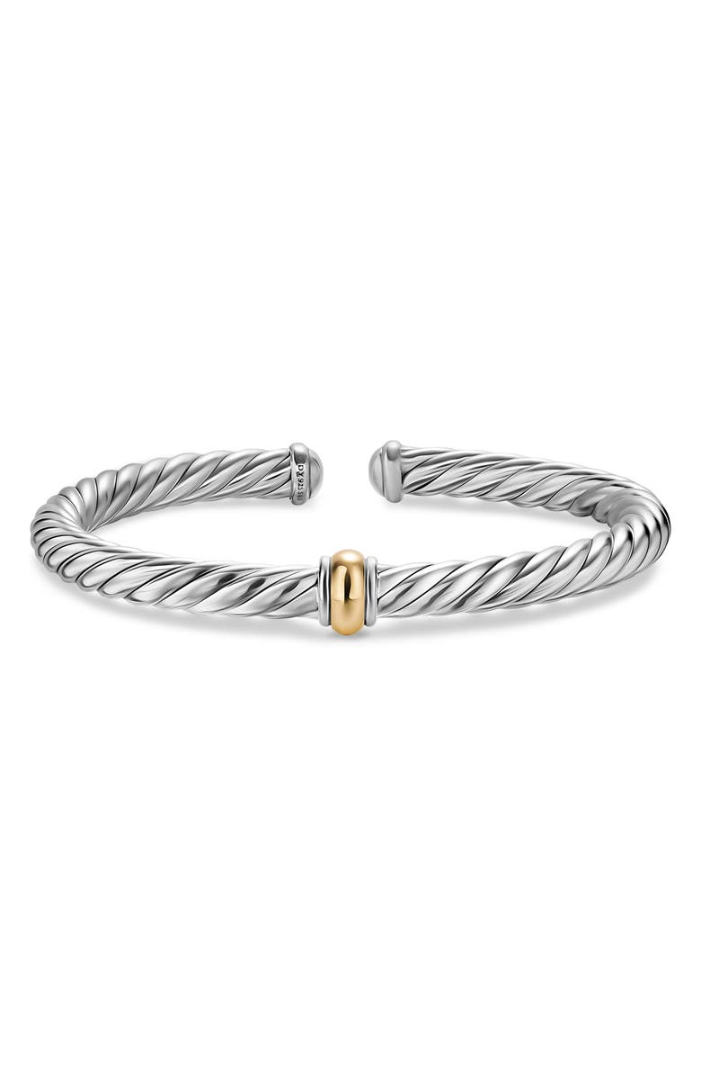 David Yurman Cable Flex Center Station Bracelet in Sterling Silver with 14K Yellow Gold, 6mm, Alternate, color, Silver