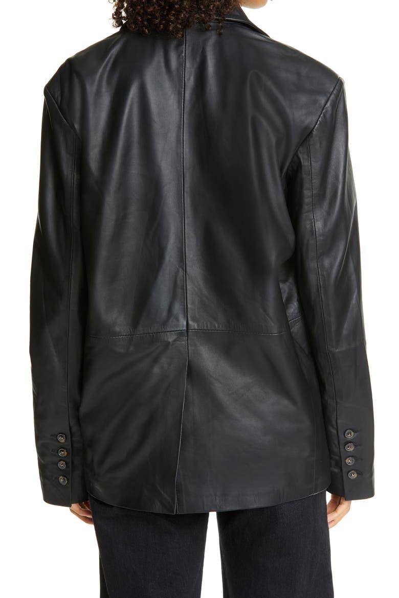 Loulou Studio Oversized Double Breasted Leather Blazer, Alternate, color, BLACK