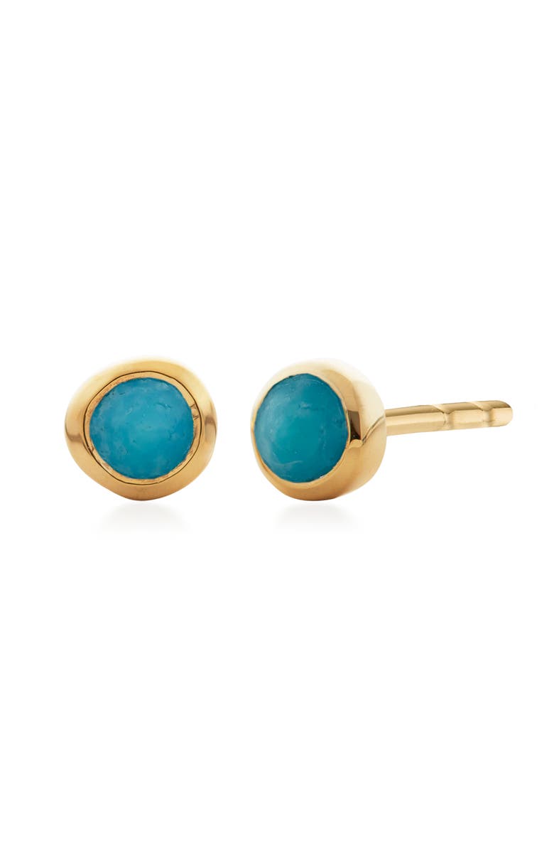 Monica Vinader Mini Green Onyx Stud Earrings, Main, color, 18K Gold Vermeil