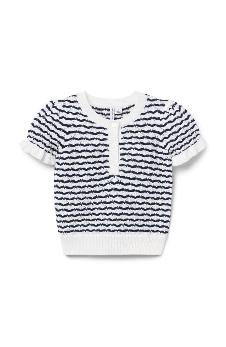 Janie and Jack Wavy Striped Pointelle Sweater Top, Main, color, White