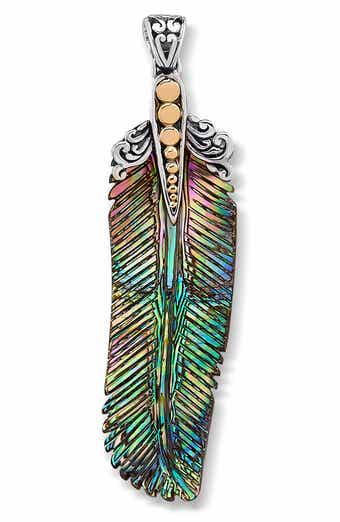 Carved Abalone Leaf Sterling Silver & 18k Gold Pendant