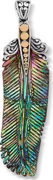 SAMUEL B. Carved Abalone Leaf Sterling Silver & 18k Gold Pendant