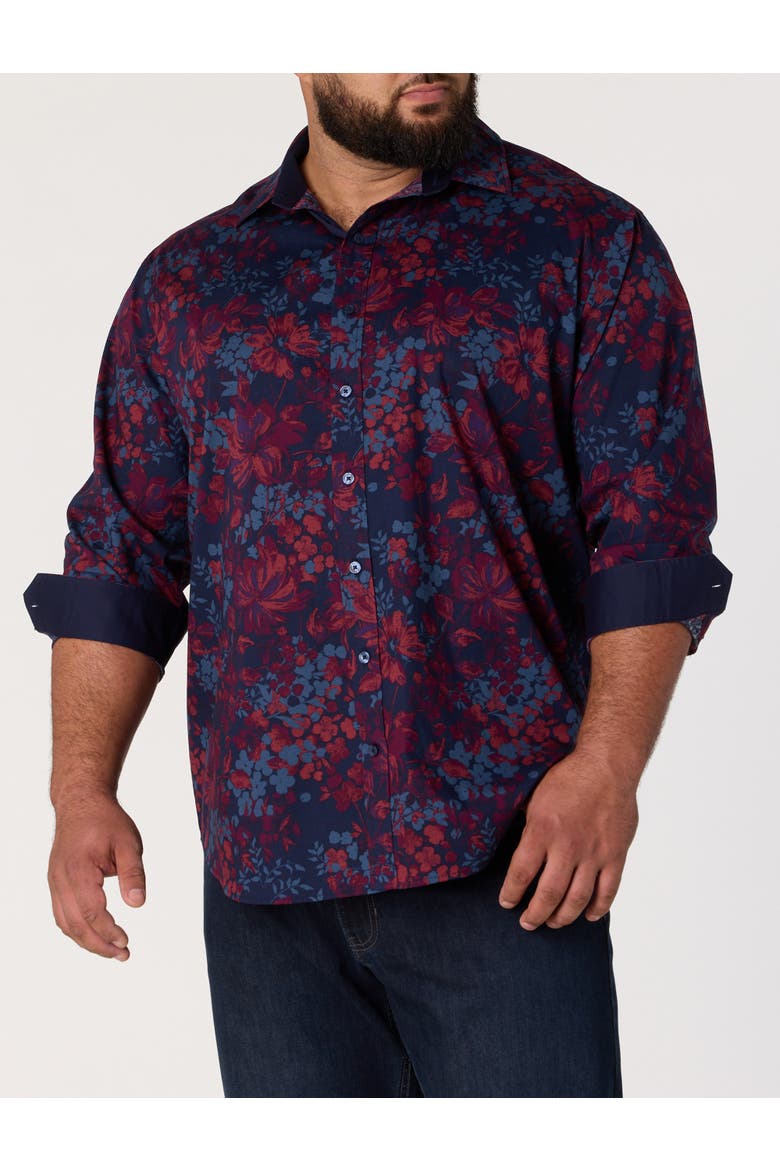 Big & Tall Floral Print Sport Shirt V2, Main, color, NAVY MULTI