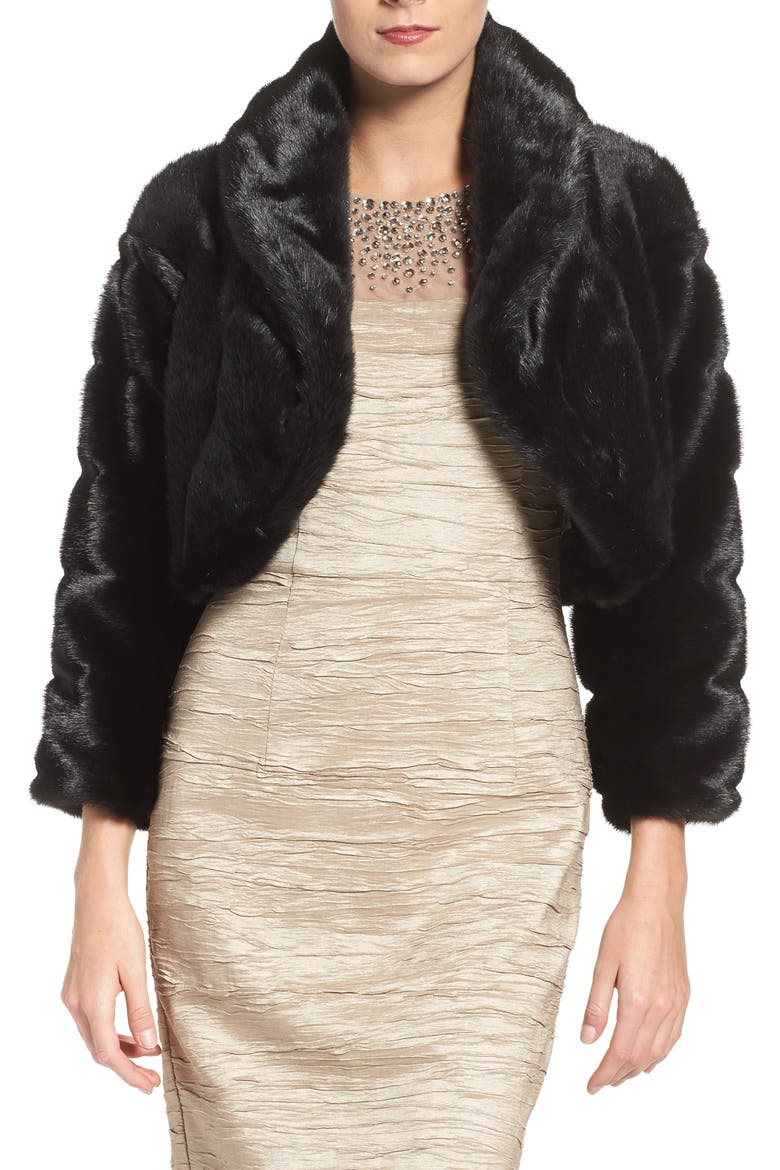 Faux Fur Bolero, Main, color, BLACK