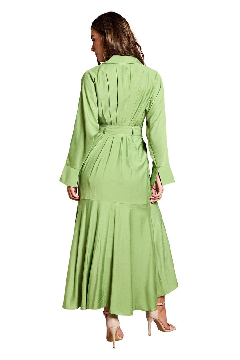 Twill Long Sleeve Belted Wrap Dress, Alternate, color, Green