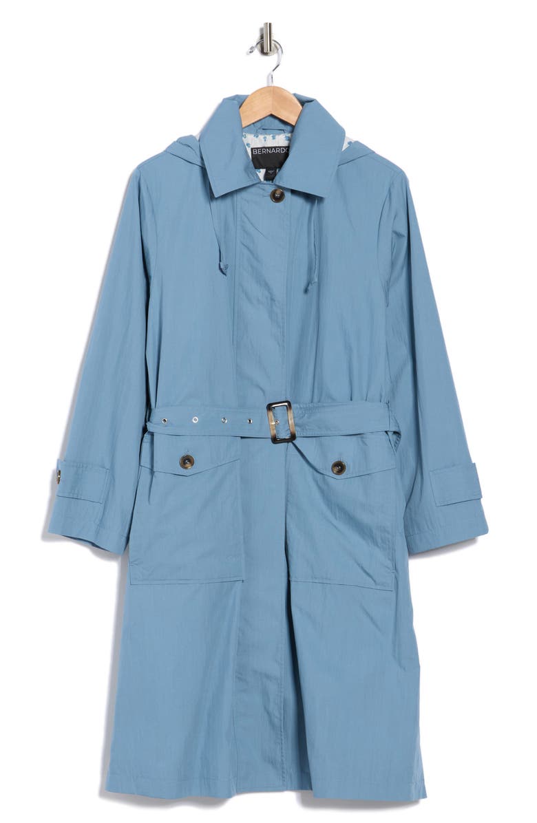 Bernardo Hooded Trench Coat, Alternate, color, Blue Aura