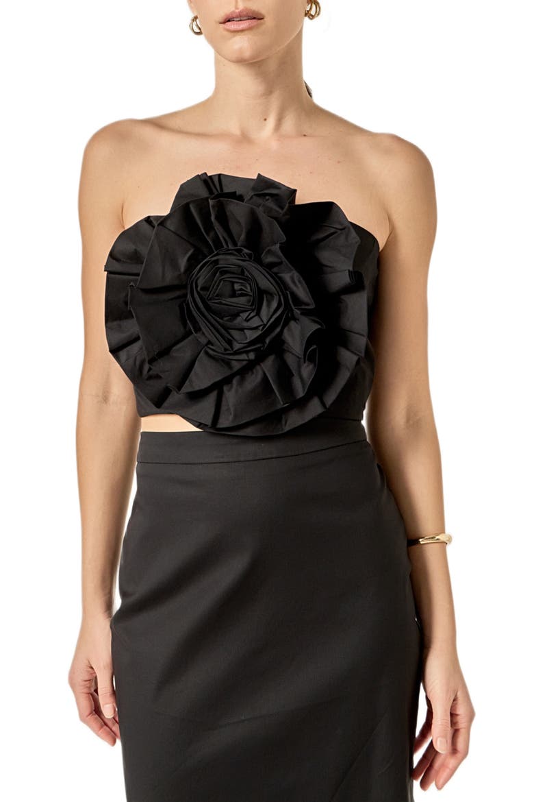 3D Floral Crop Top, Main, color, BLACK