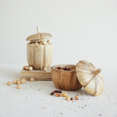 Hand-Carved Mango Wood Acorn Container