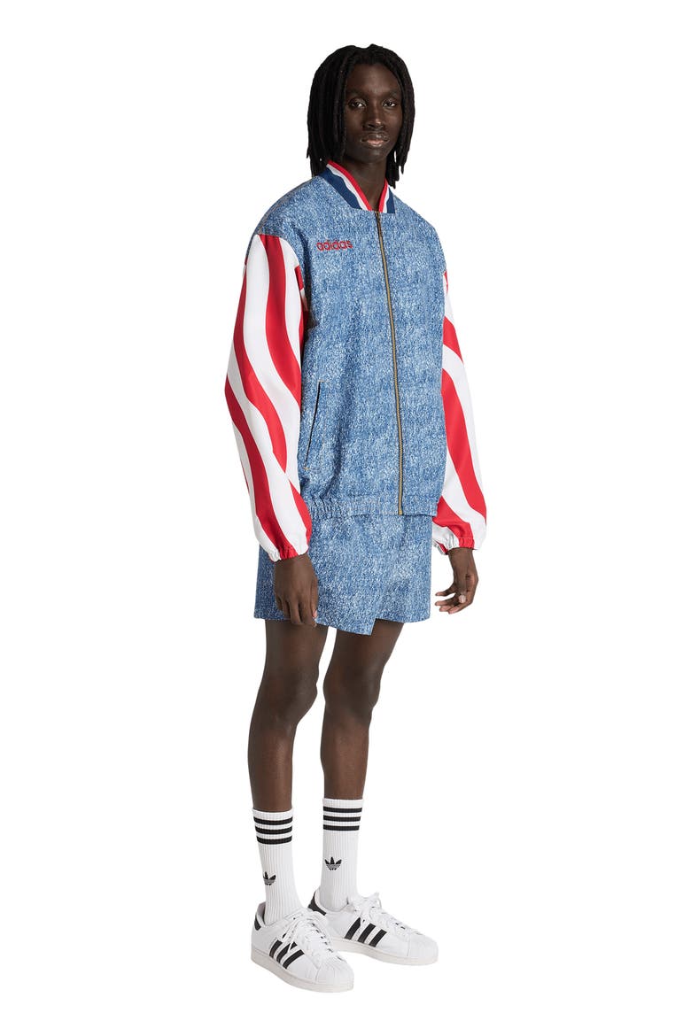 Denim Graph Track Jacket, Alternate, color, WHITE/ DARK BLUE