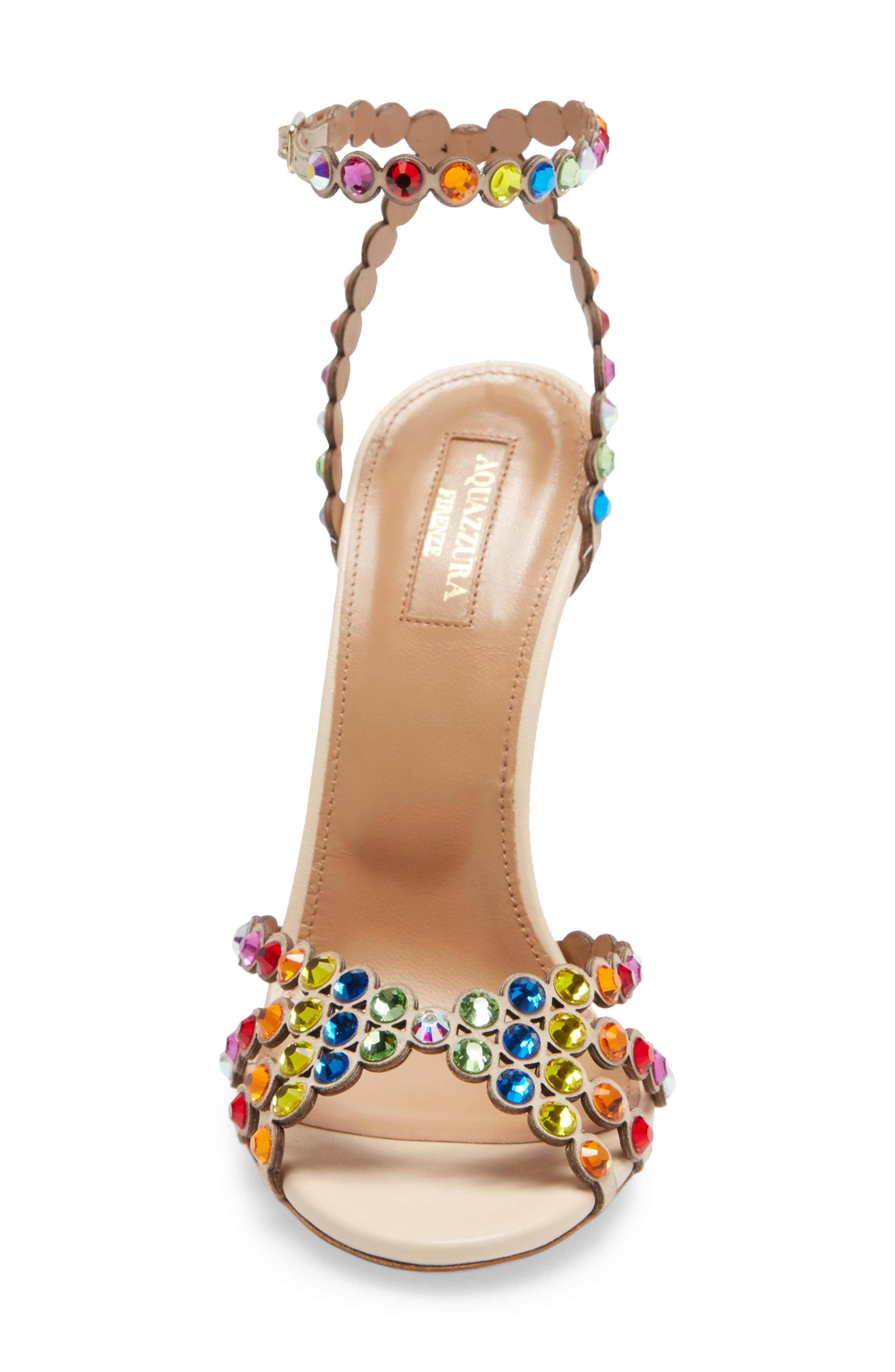 Aquazzura Tequila Rainbow Crystal Ankle Strap Sandal, Alternate, color, 