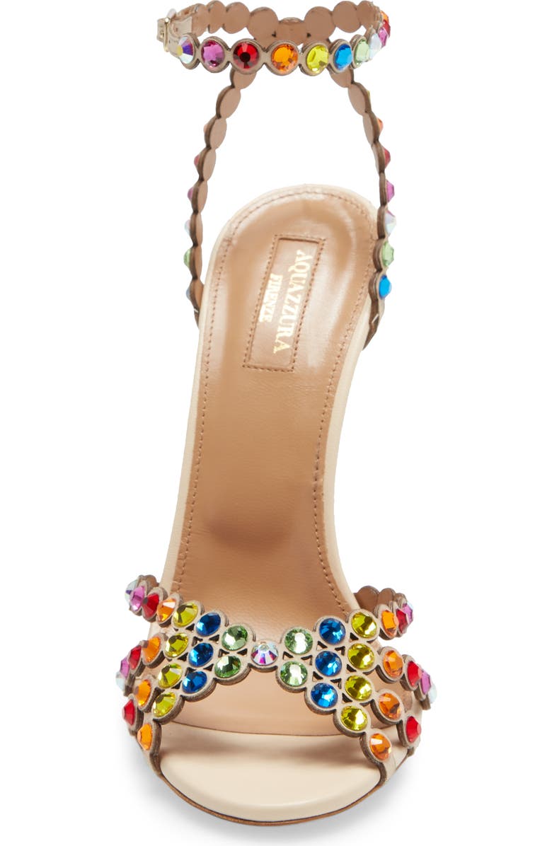 Aquazzura Tequila Rainbow Crystal Ankle Strap Sandal, Alternate, color,