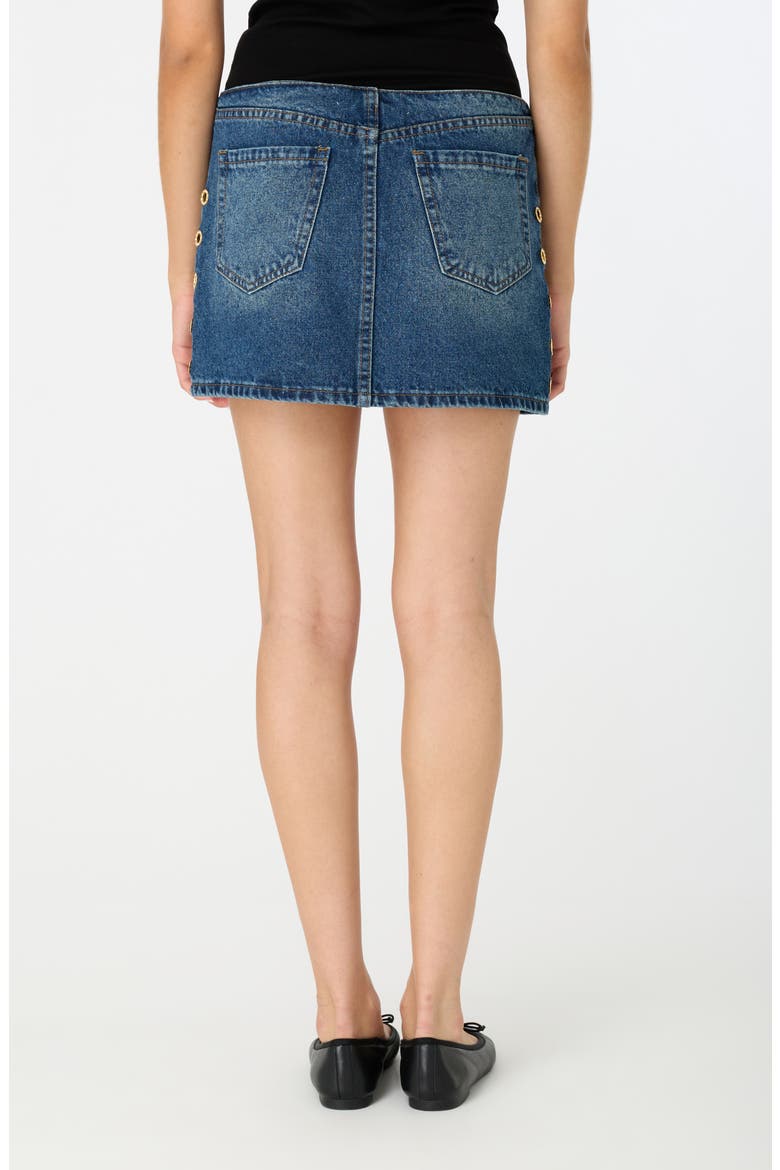Ninfa Grommet Embellished Denim Miniskirt, Alternate, color, GOLD TINT WASH