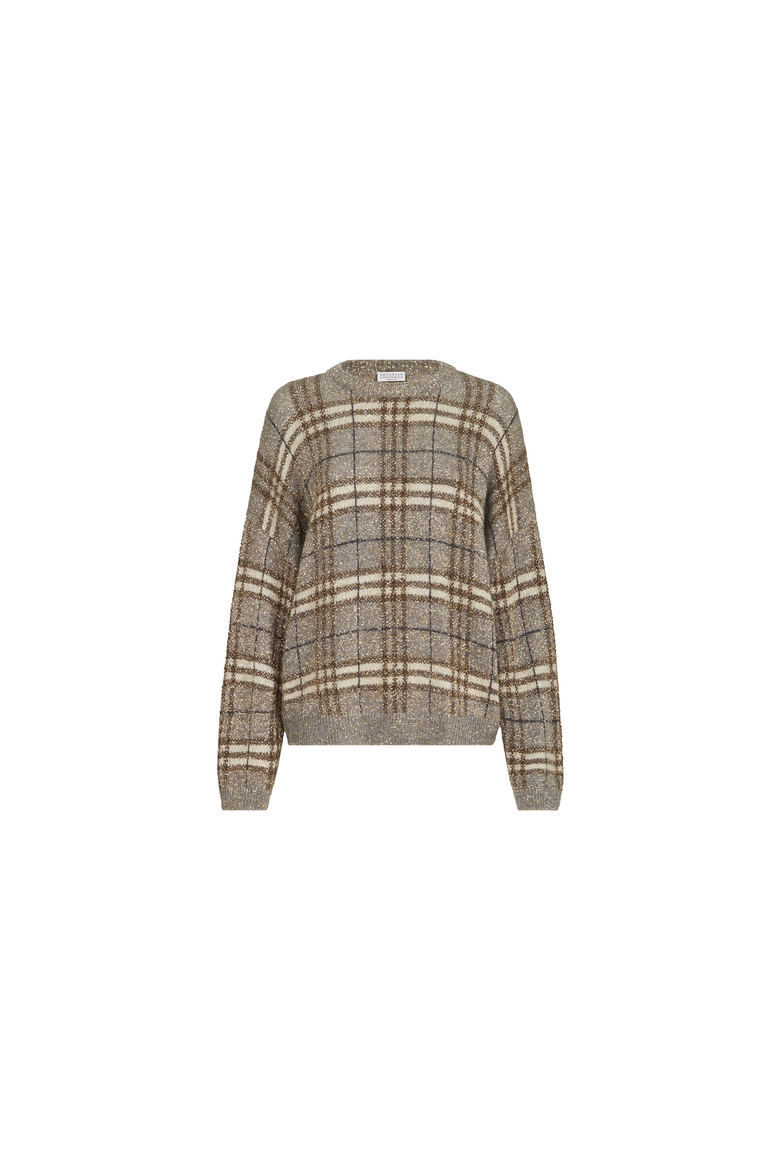 Dazzling mohair prince of wales sweater, Alternate, color, Light Brown