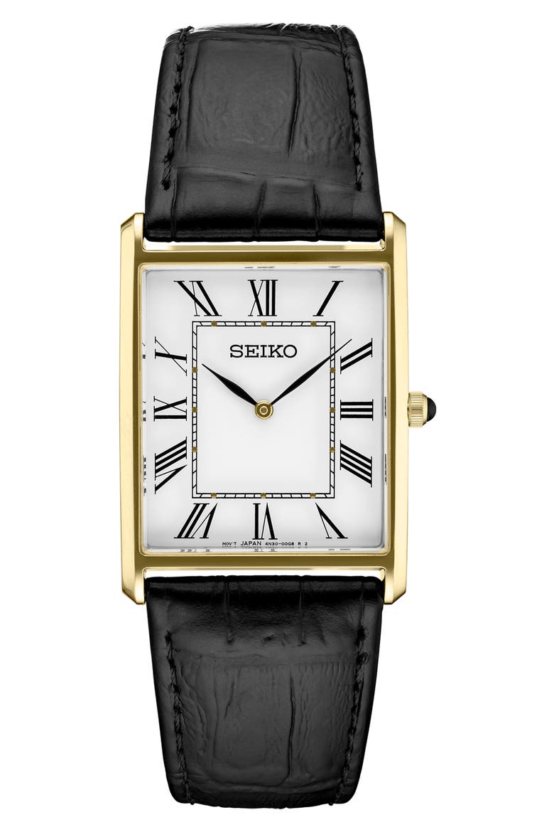 Essentials Tank Leather Strap Watch, 28.4mm x 36.5mm (Men) | Nordstrom