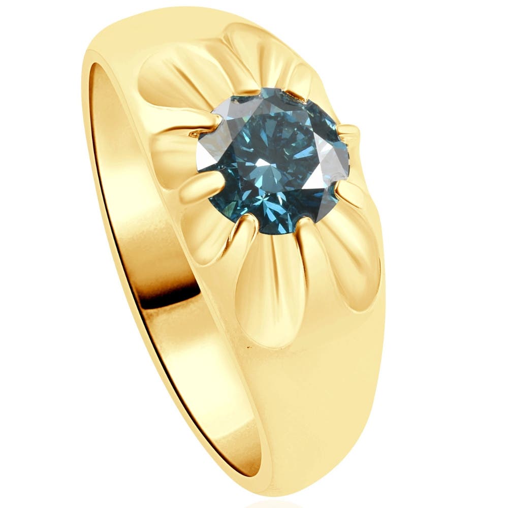 Bliss Diamond 2Ct Blue Diamond Men's Belcher Solitaire Ring Gold High ...