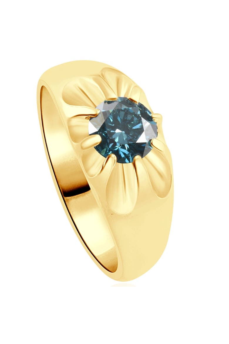 2Ct Blue Diamond Men's Belcher Solitaire Ring Gold High Polished Lab Grown, Alternate, color, 14k White Gold