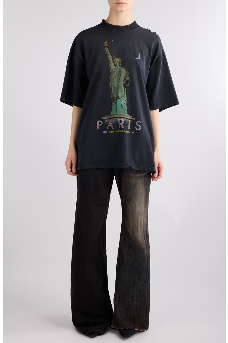 Paris Liberty Medium Fit Distressed Cotton Graphic T-Shirt, Alternate, color, FADED BLACK