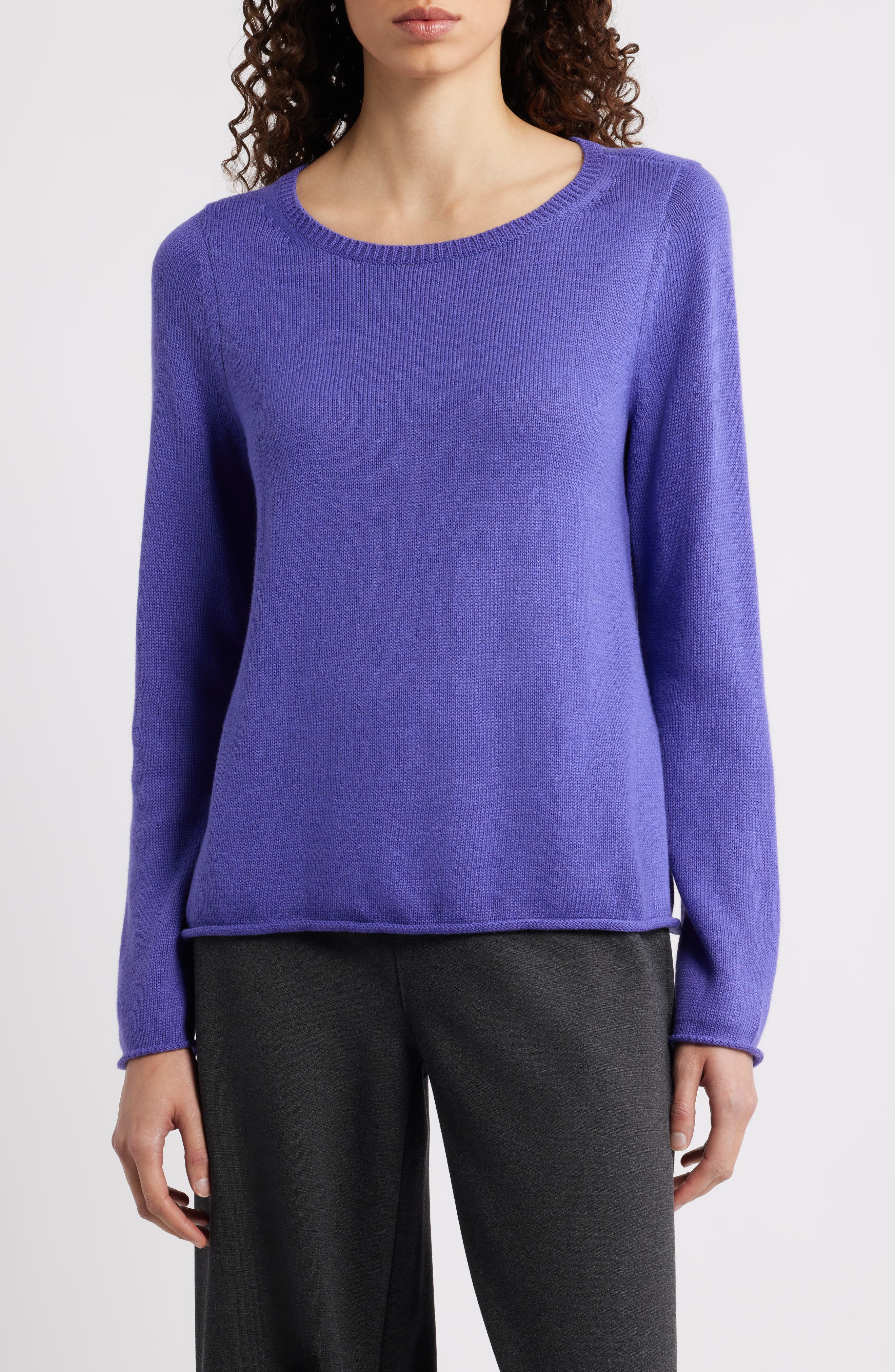 Eileen Fisher Bateau Neck Cotton Blend Sweater