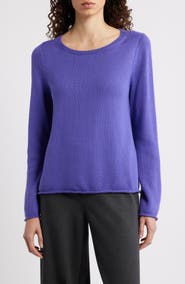 Eileen Fisher Bateau Neck Cotton Blend Sweater