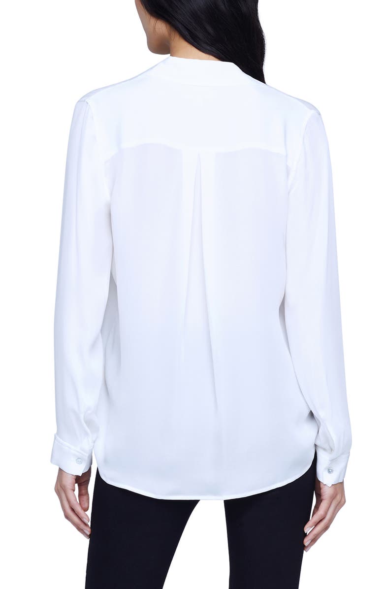 L'AGENCE Nina Long Sleeve Button-Up Silk Shirt, Alternate, color, Ivory