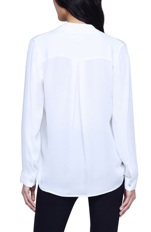 L'agence Nina Long Sleeve Button-up Silk Shirt In White