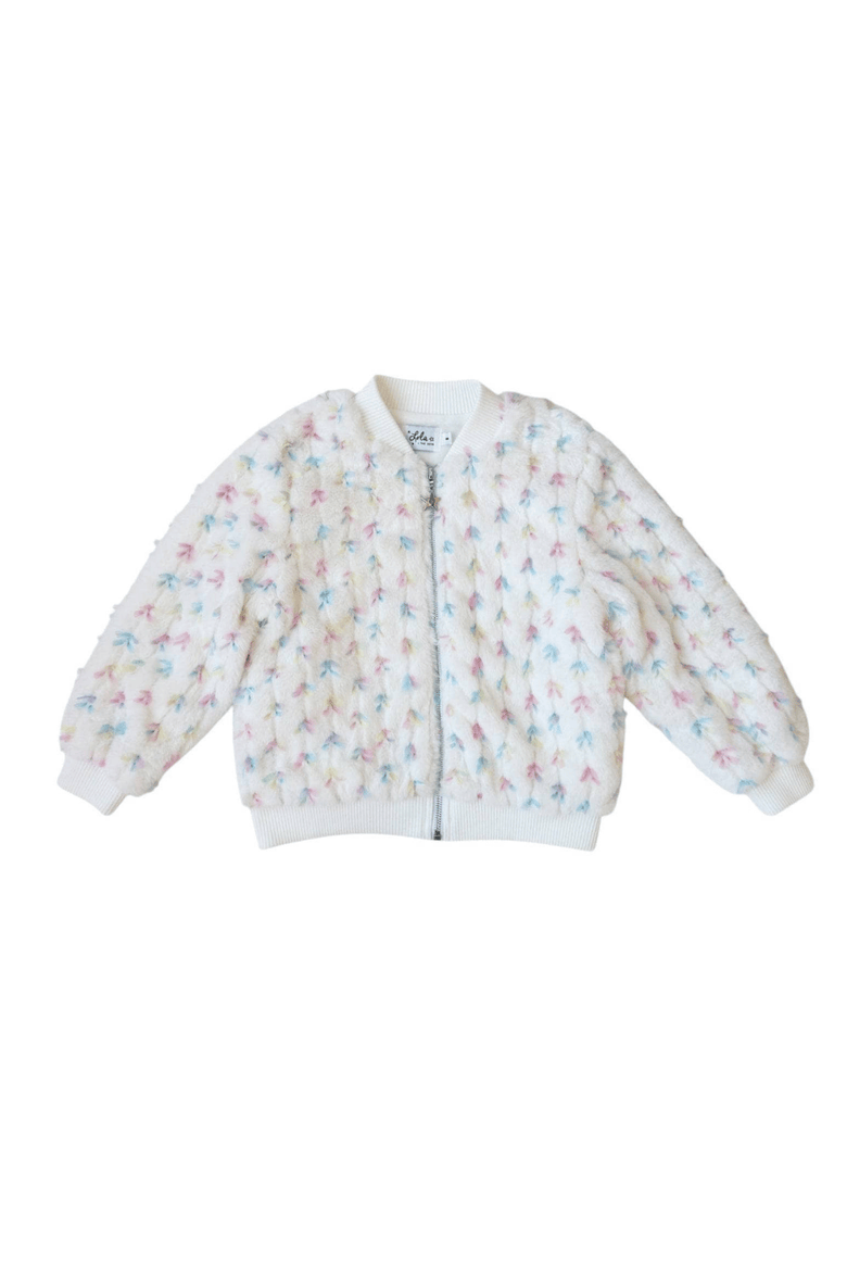 Pastel Bows Fuzzy Bomber, Main, color, White