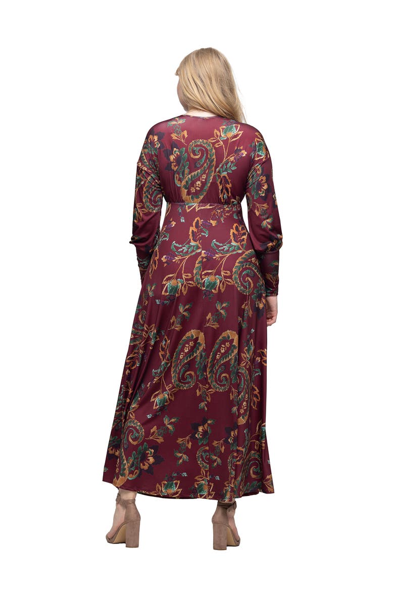 Paisley Print Bishop Sleeve A Line Maxi Dress, Alternate, color, Burgundy Multi