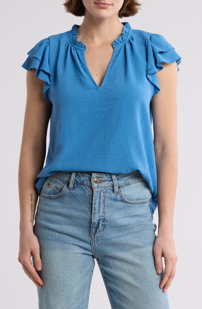 Melrose and Market Ruffle Cap Sleeve Top, Main, color, Blue Parisian