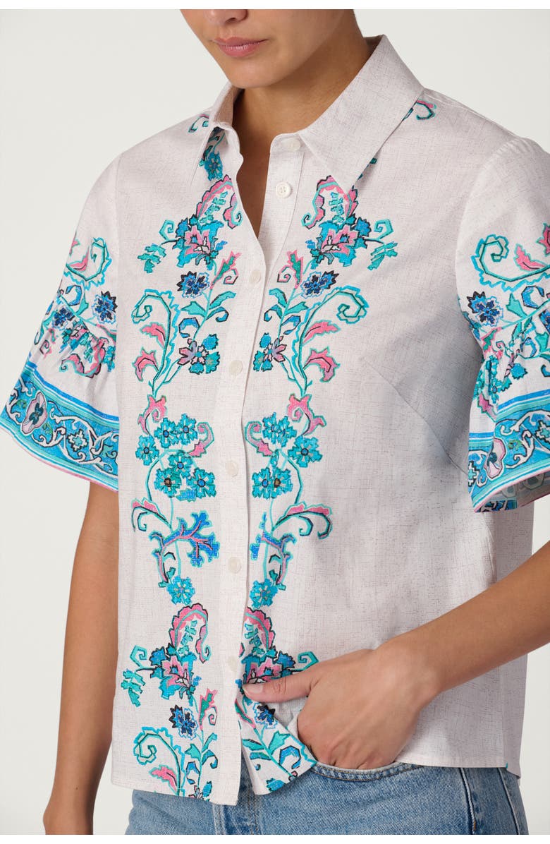 Shoshanna Warwick Tile Print Ellis Top, Alternate, color, Sky Blue Multi