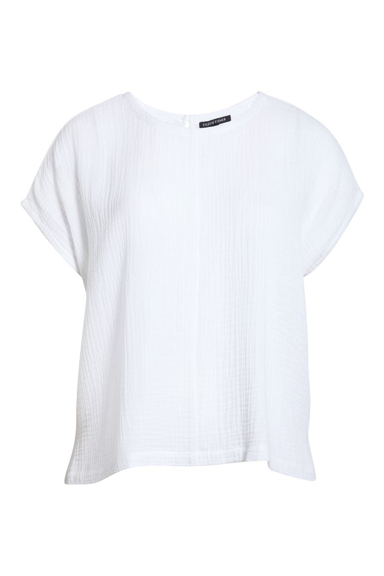 Boxy Organic Cotton Gauze Top, Alternate, color, WHITE