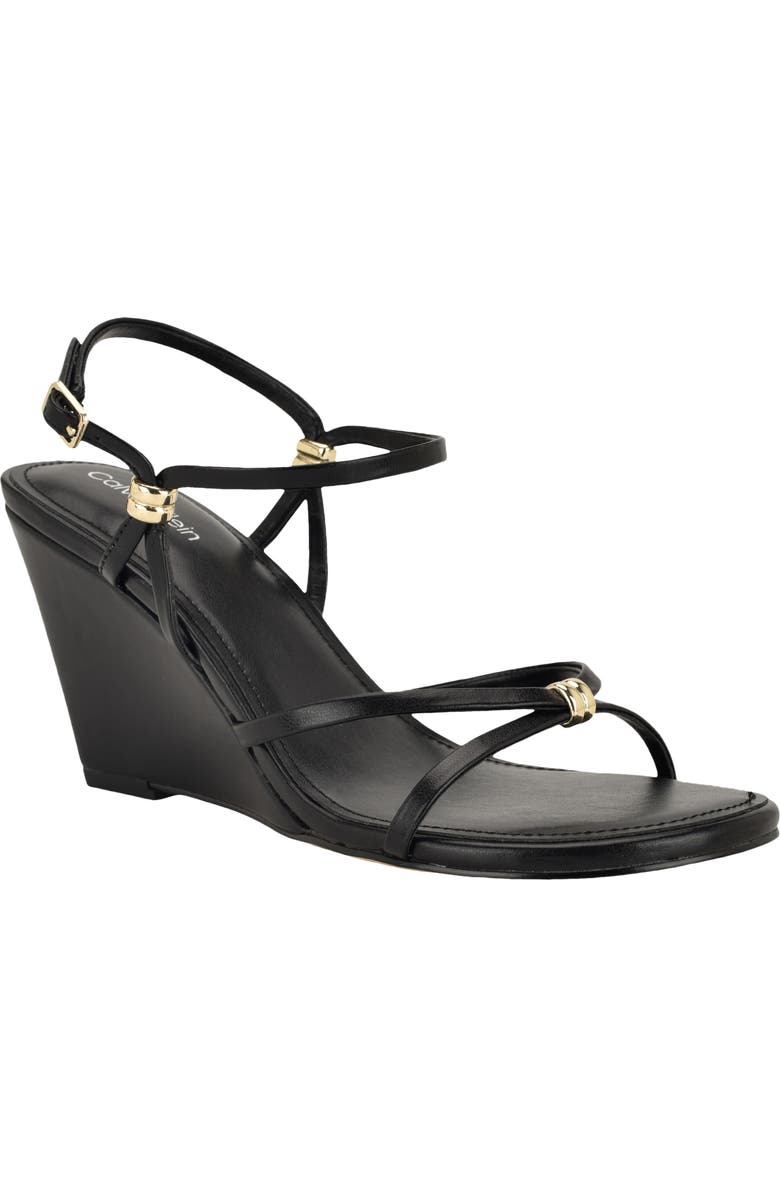 Calvin Klein Deliney Ankle Strap Wedge Sandal, Main, color, Black
