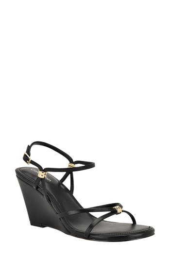 Calvin Klein Deliney Ankle Strap Wedge Sandal in Black at Nordstrom Rack, Size 5.5