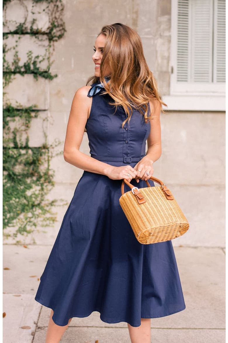 Rose Sleeveless Stretch Cotton Poplin Shirtdress, Alternate, color, NAVY