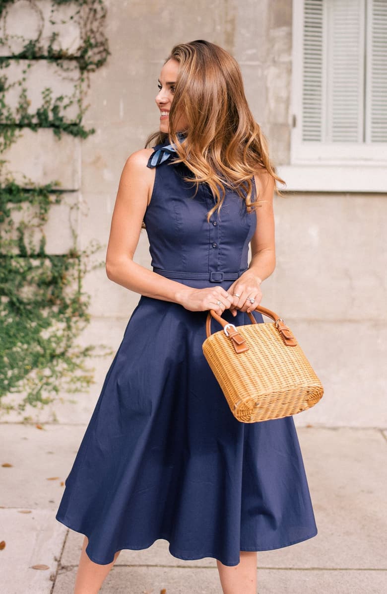 Gal Meets Glam Collection Rose Sleeveless Stretch Cotton Poplin Shirtdress, Alternate, color, 