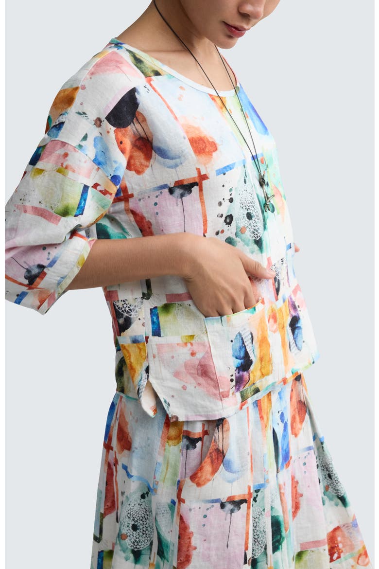 Elowen Painterly Print Linen Blouse, Alternate, color, Multihued
