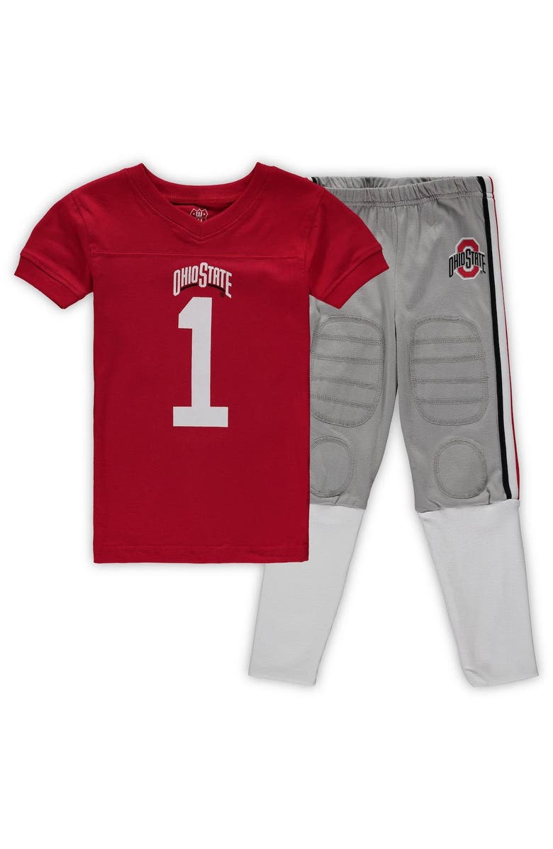 Wes & Willy Preschool Wes & Willy Scarlet Ohio State Buckeyes Football V-Neck T-Shirt and Pants Sleep Set, Main, color, 