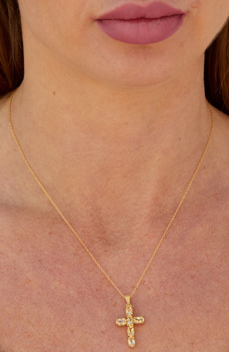SAVVY CIE JEWELS Citrine Cross Pendant Necklace, Alternate, color, 