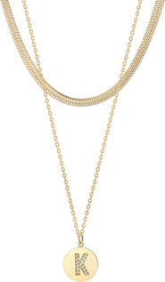 Adornia Set of 2 Initial Pendant & Herringbone Necklaces
