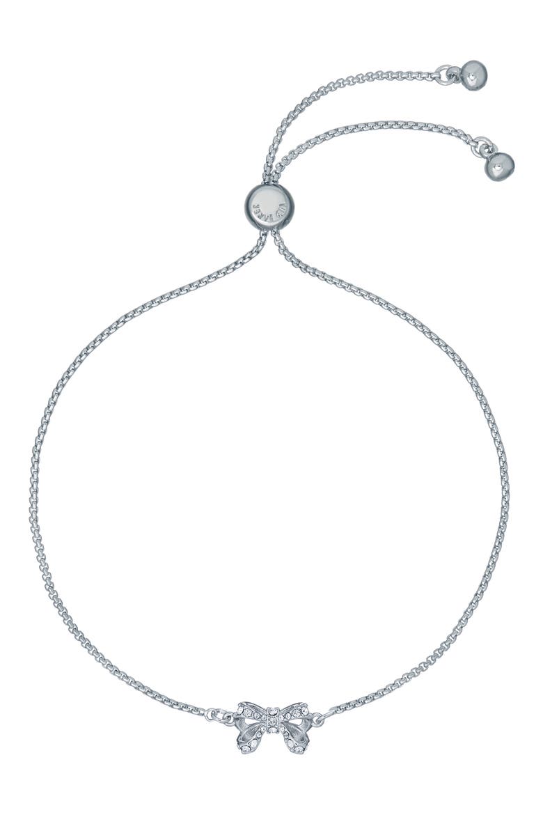 Carsaa Crystal Petite Bow Slider Bracelet, Main, color, SILVER TONE