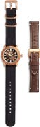 Shinola Bronze Monster GMT Automatic Leather & Webbing Strap Watch, 40mm
