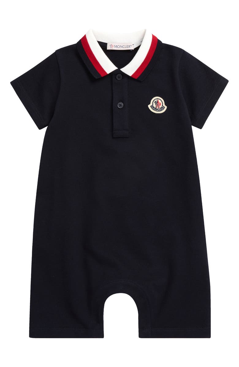 Moncler Polo Romper, Main, color, Navy