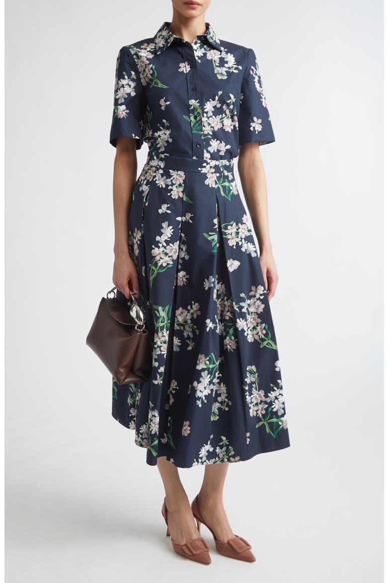 Floral Organic Cotton Poplin Button-Up Shirt, Alternate, color, PAINTED ORCHID NAVY